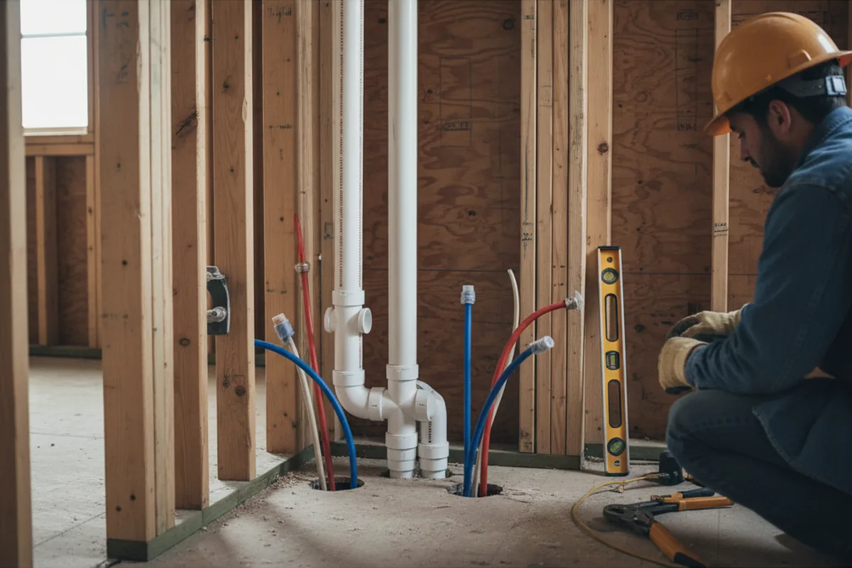 Drain and supply rough-in during Sump Pump Repair in Lexington